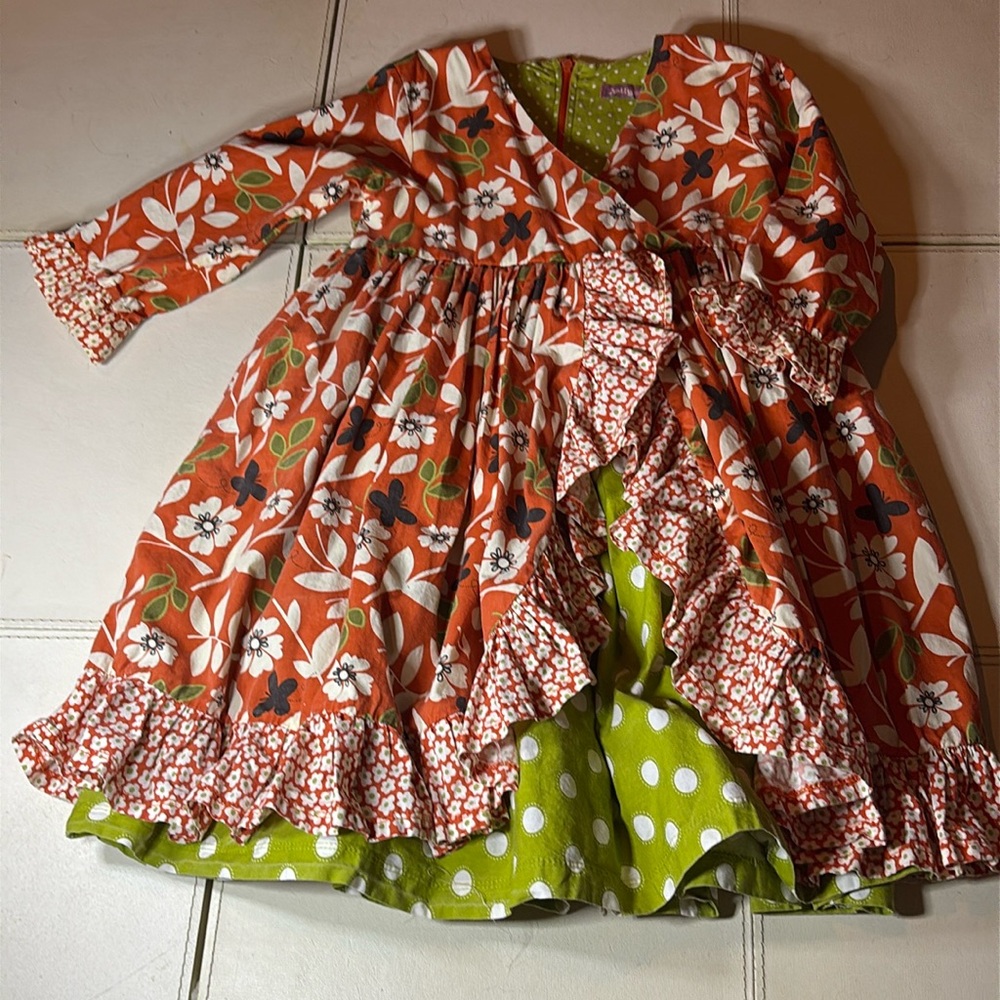Jelly The Pug Girls green and orange Dress Size 6X